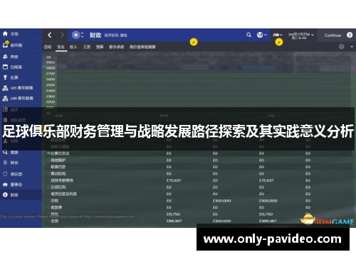 足球俱乐部财务管理与战略发展路径探索及其实践意义分析 足球俱乐部财务管理与战略发展路径探索及其实践意义分析